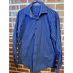 Men's BUGATCHI LG Long Sleeve Flip Cuff Striped Shirt BLUE Button Up